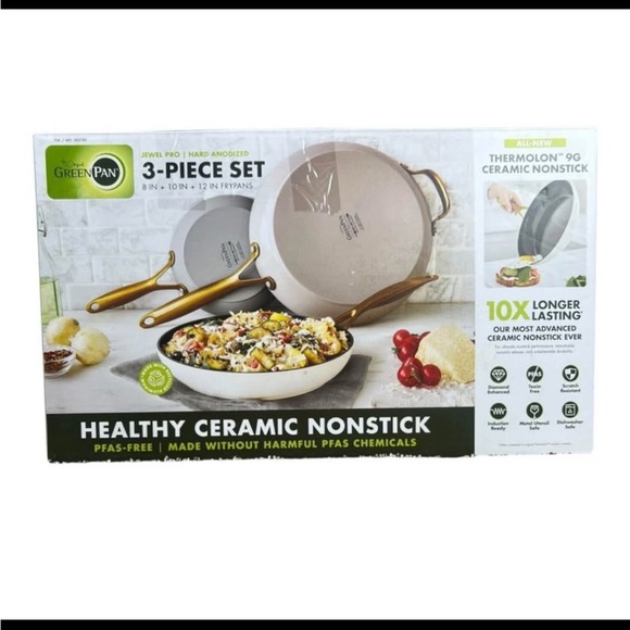 GreenPan Other - GreenPan Jewel‎ Pro 3-Piece Frypan Set – 8”, 10”, 12” – Gold Handle